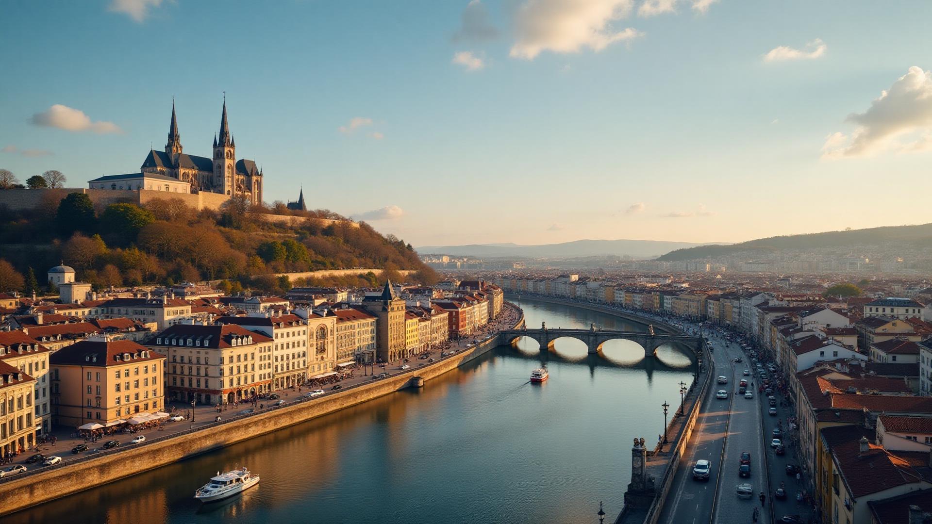Vue panoramique de Lyon - Place Bellecour et Basilique de Fourvière